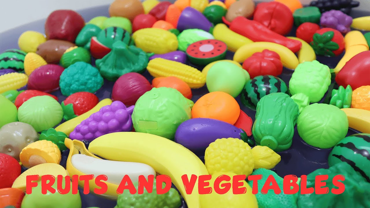 Best learning video with toy fruits and vegetables , on a cutting boards. For toddlers and kids