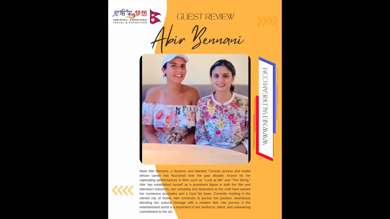 Abir Bennani, Celebrity Actress/Model Review of Nepal Dream Travel and  Expedition