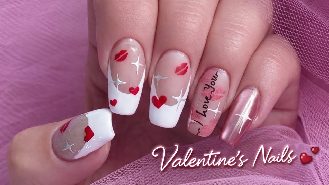 Cute & Easy Valentine’s Nails 💕 At Home | Relaxing tutorial 