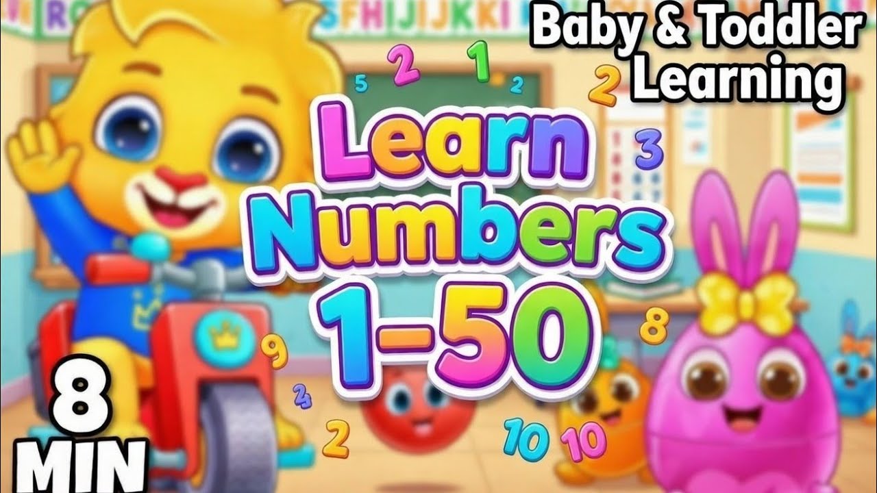 Learn English Numbers 1–50 with Pictures 🔢 | Counting for Kids | Preschool & Kindergarten Learning
