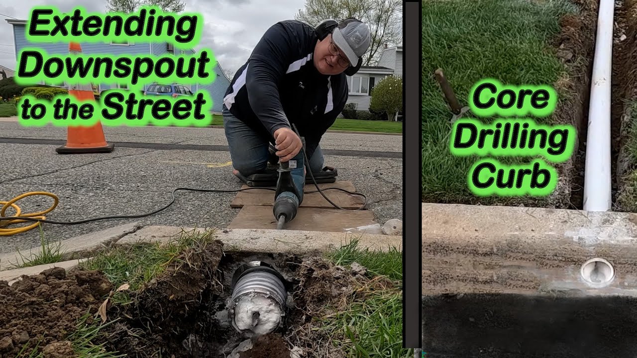 Underground Buried Downspout to the street and coring the curb.