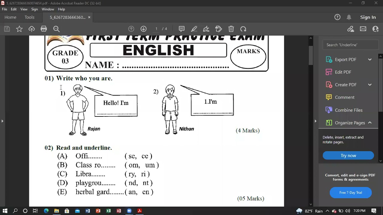 Grade 3 English  paper