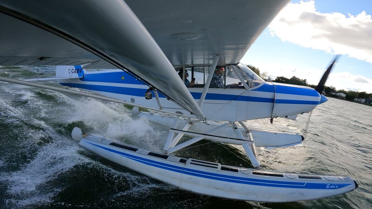Choppy water landing and takeoff in a Piper Super Cub floatplane / seaplane!