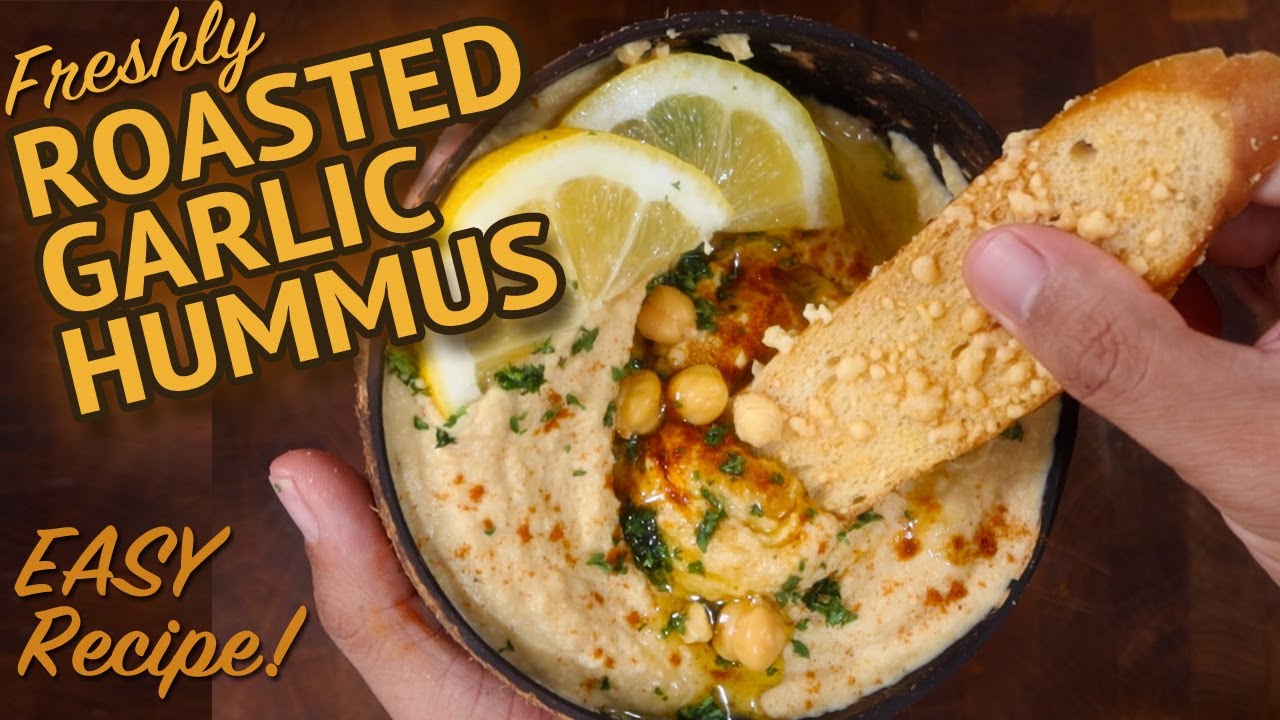 How to make ROASTED GARLIC HUMMUS - The Easy Way! | BEST Freshly Roasted Garlic Hummus Dip or Spread