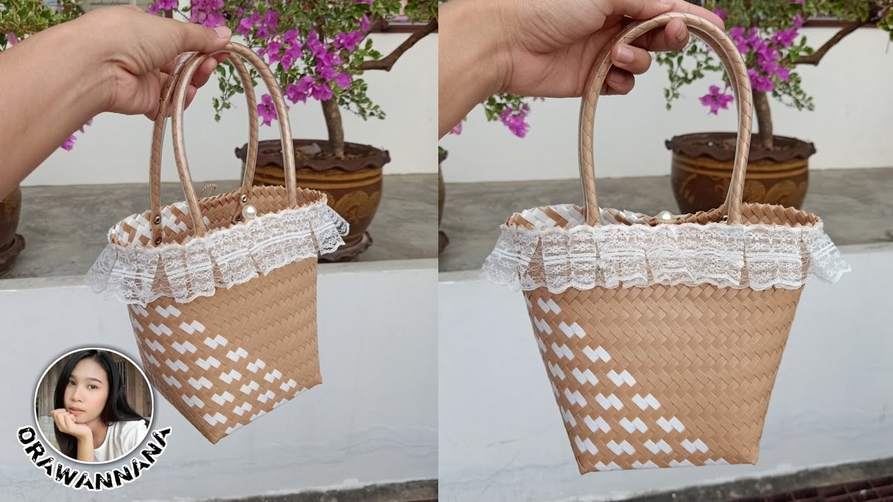 How to make small bag with plastic strands / กระเป๋าสานจากเส้นพลาสติก ขนาด 12x12 สูง 18 ซม.