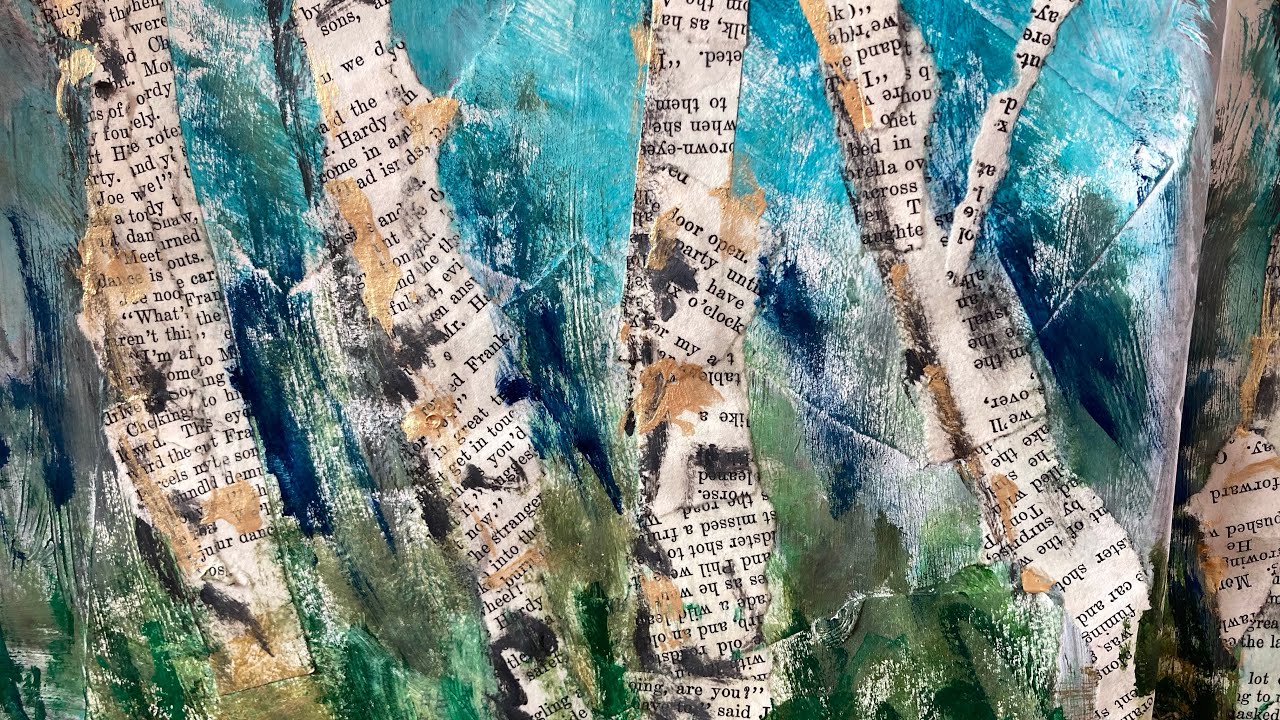 How to make a Mixed Media Birch Trees Collage Painting - EASY! (step by step tutorial)