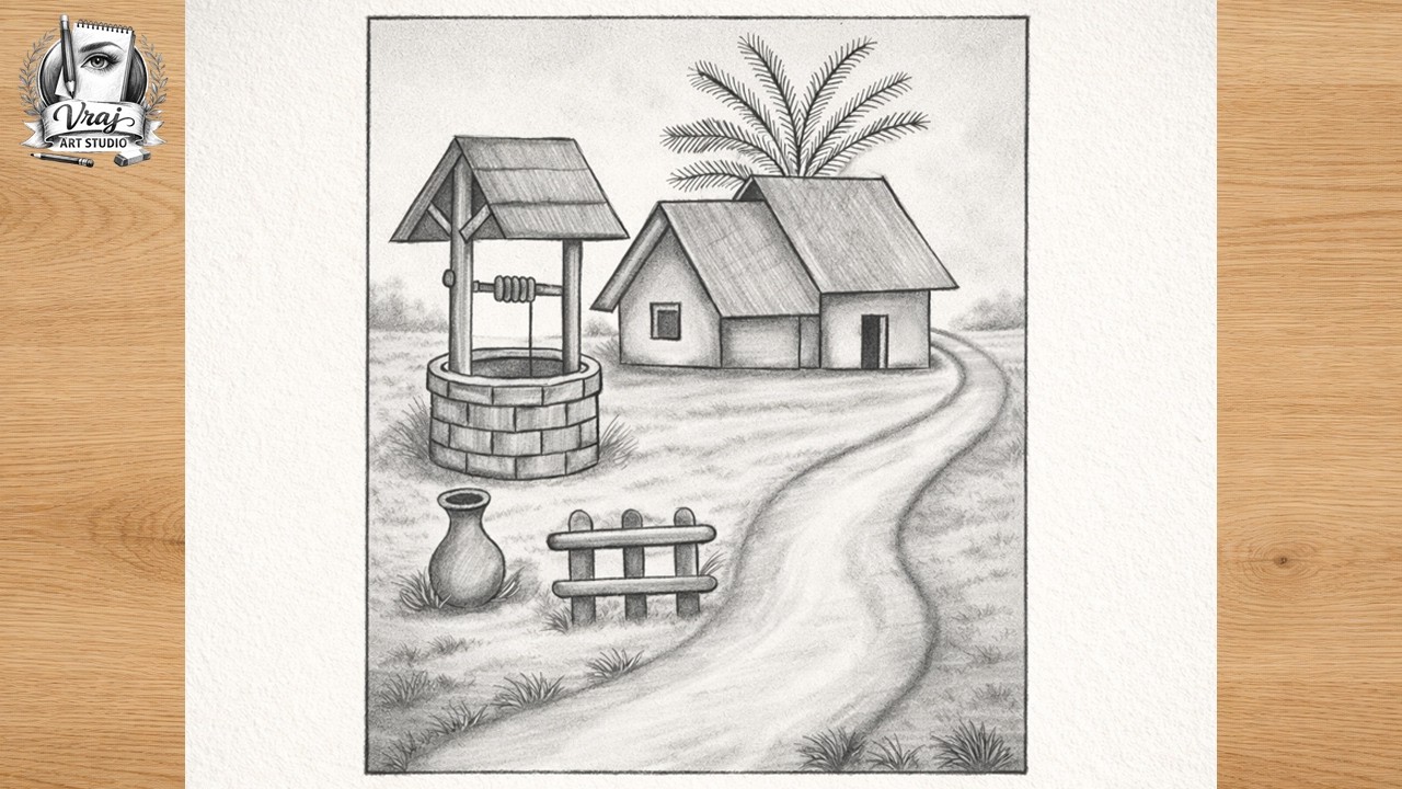 Village Drawing Step by Step | Easy Pencil Sketch Tutorial | Simple Sketch Tutorial for Beginners
