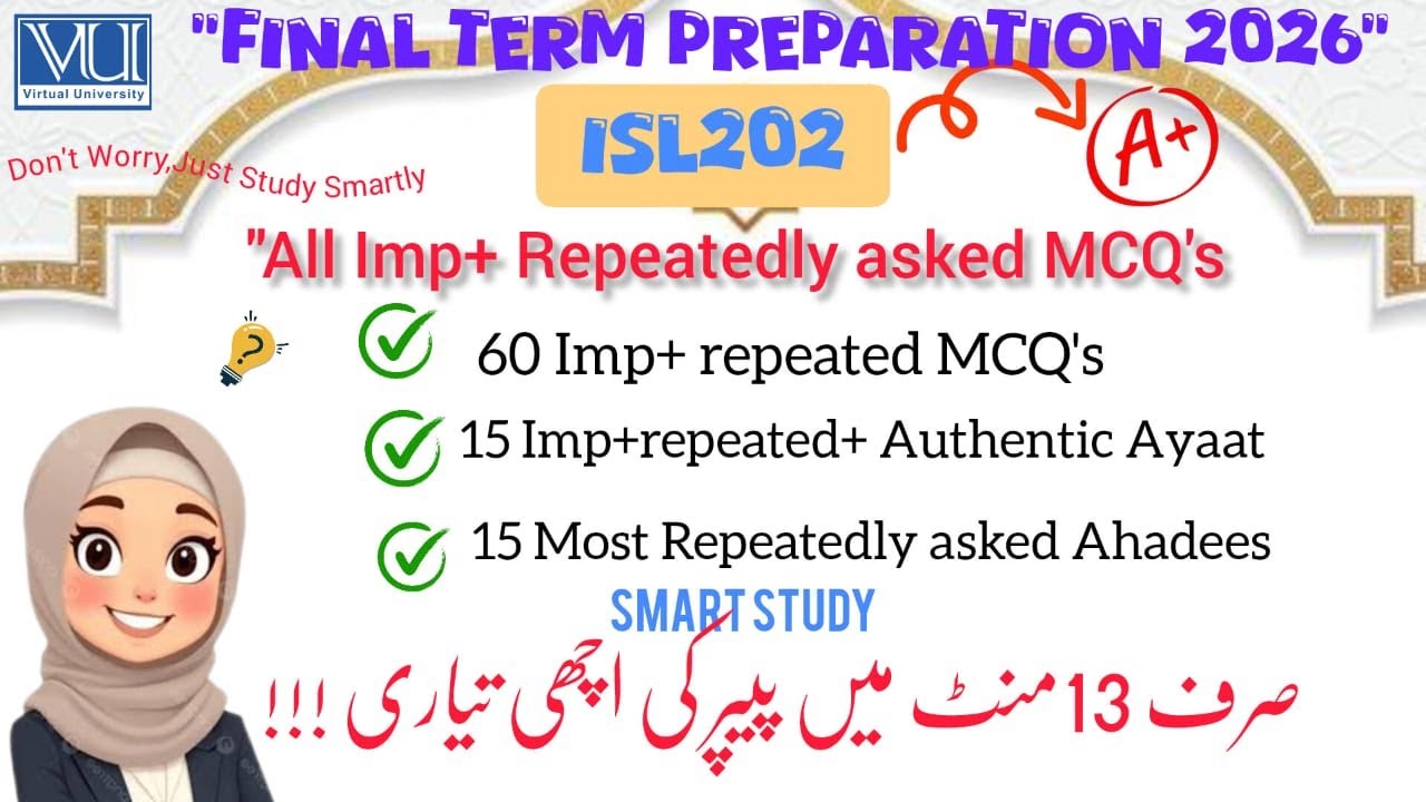 ISL202 Islamic Studies Final Term Preparation 2025 & 2026 Most Important & Repeated MCQs Past Papers