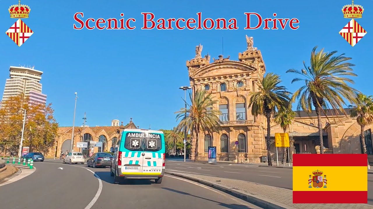 Scenic Barcelona Drive: Sunny Highway Drive Into Central Barcelona