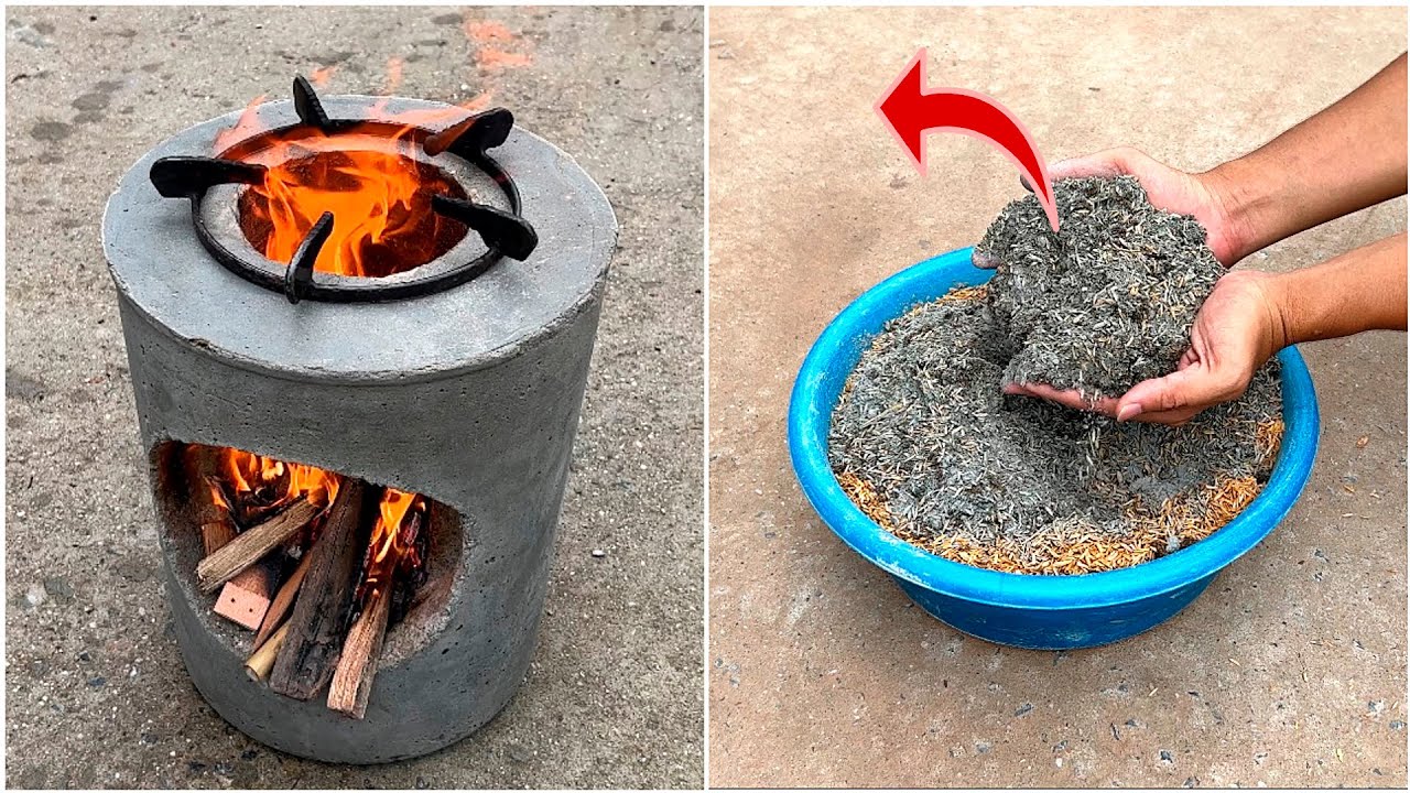good idea - diy cement idea wood stove from a mixture of rice husk and cement