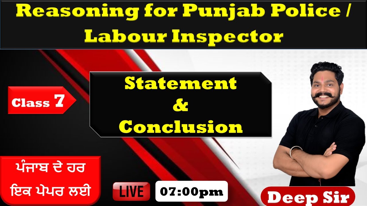 Reasoning for Punjab Police | Analytical reasoning for Labour Inspector | Reasoning by Deep Sir