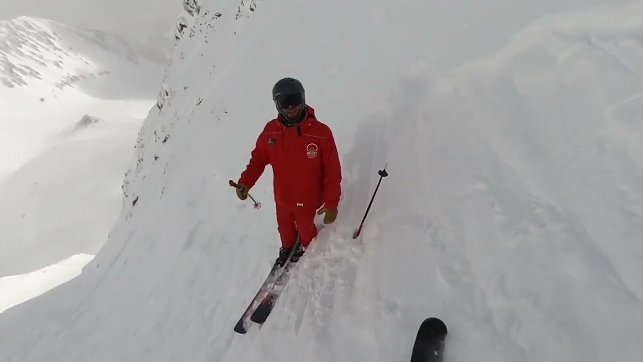 Skiing the Big Couloir at Big Sky