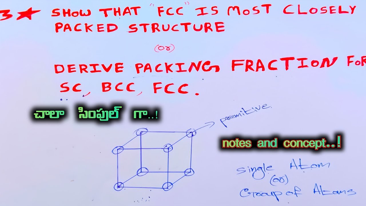 Derive packing fraction for SC BCC FCC concept and full notes explain in telugu ,#viral ,#trending 