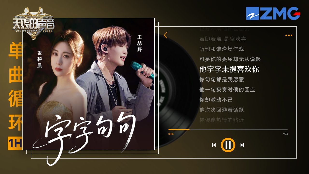 字字句句-1 Hour Loop 张碧晨王赫野在你耳边再唱一遍《字字句句》｜天赐的声音 单曲循环