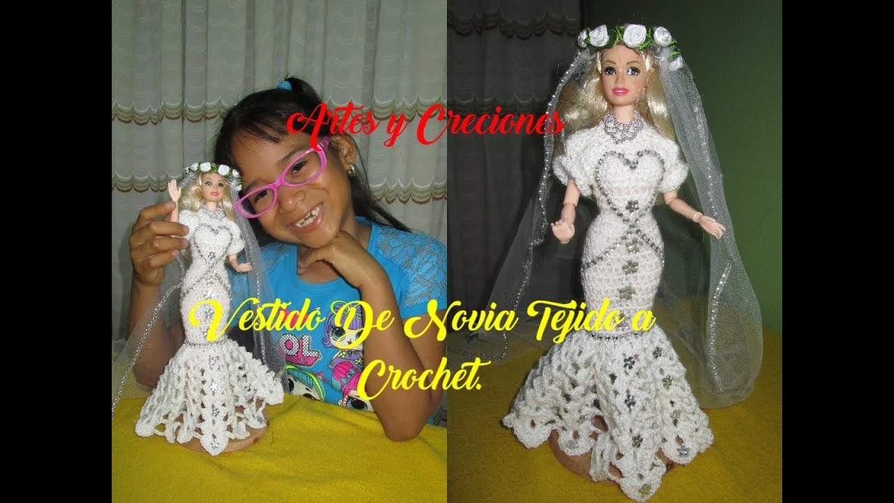 VESTIDO DE NOVIA PARA MUÑEQUITA  A CROCHET