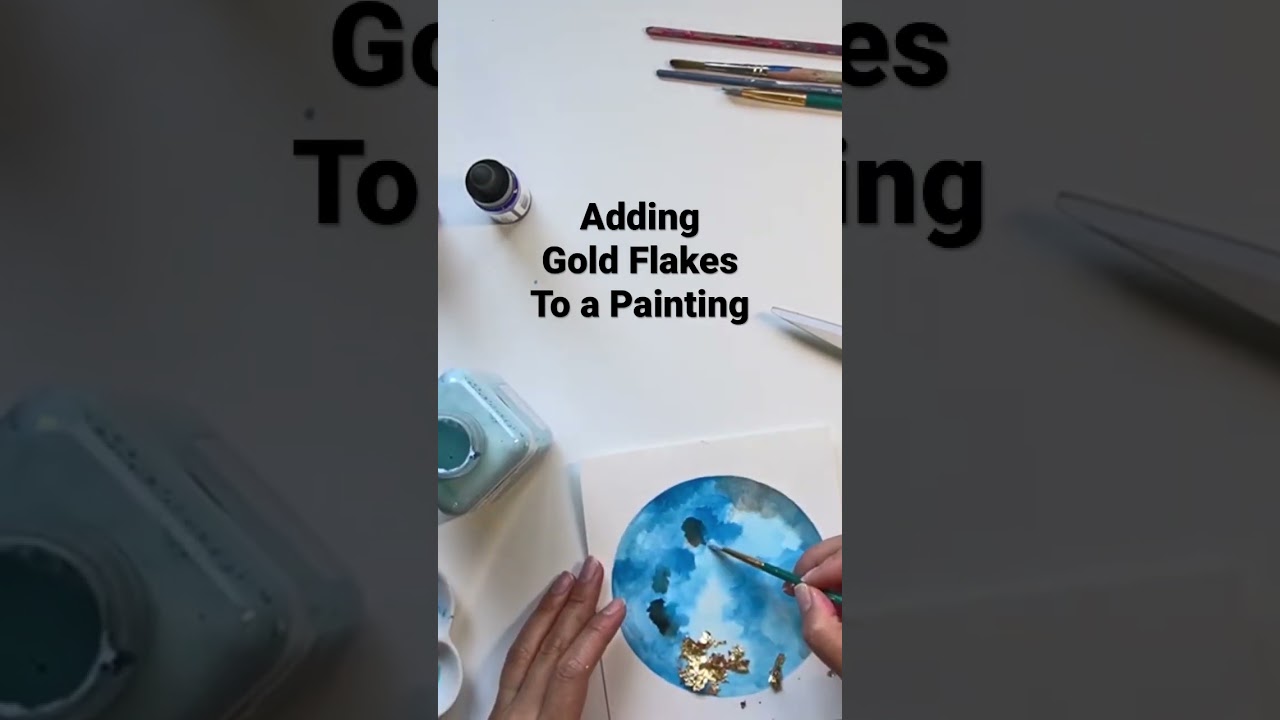 Moon Painting Gold Flakes #gold #moon #watercolor #shorts #shortsvideo