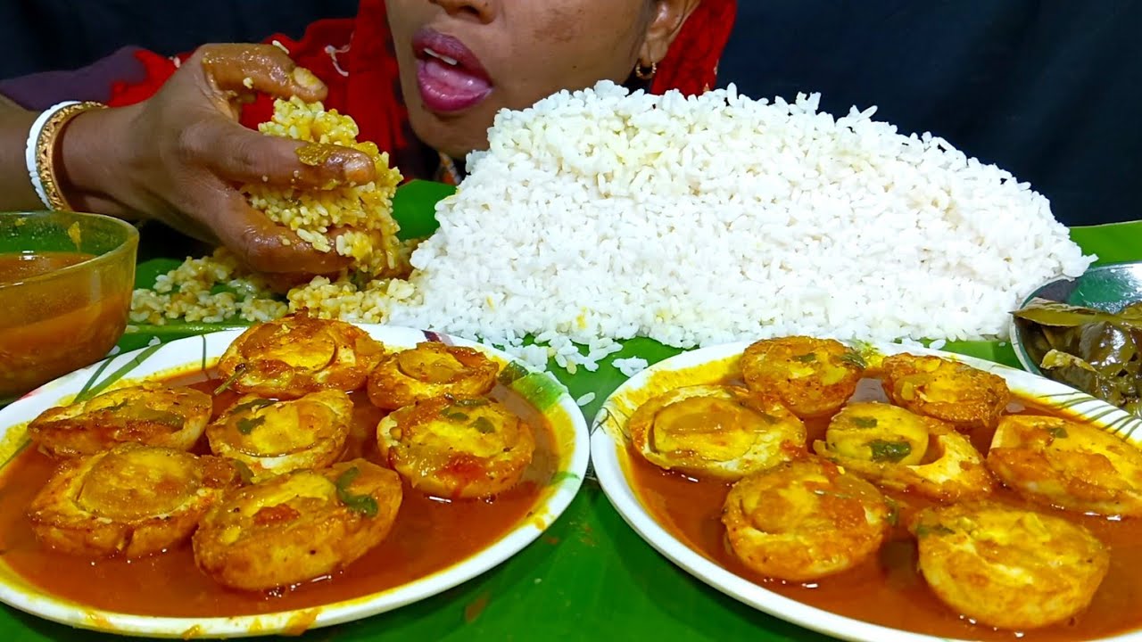 EATING SPICY 🔥 EGG CURRY AND BEGAN FRY WITH RICE// MUKBANG, EATING SHOW, ASMR 
