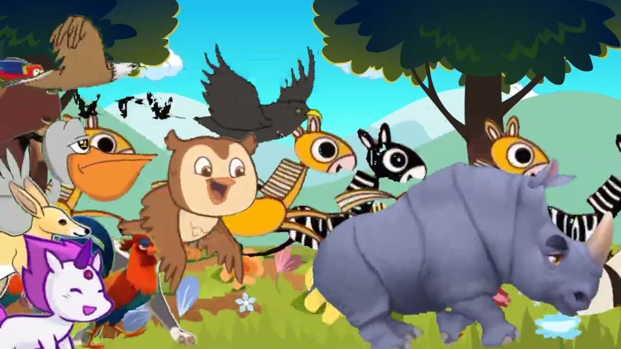 Animals Stampede jogging on grass among trees