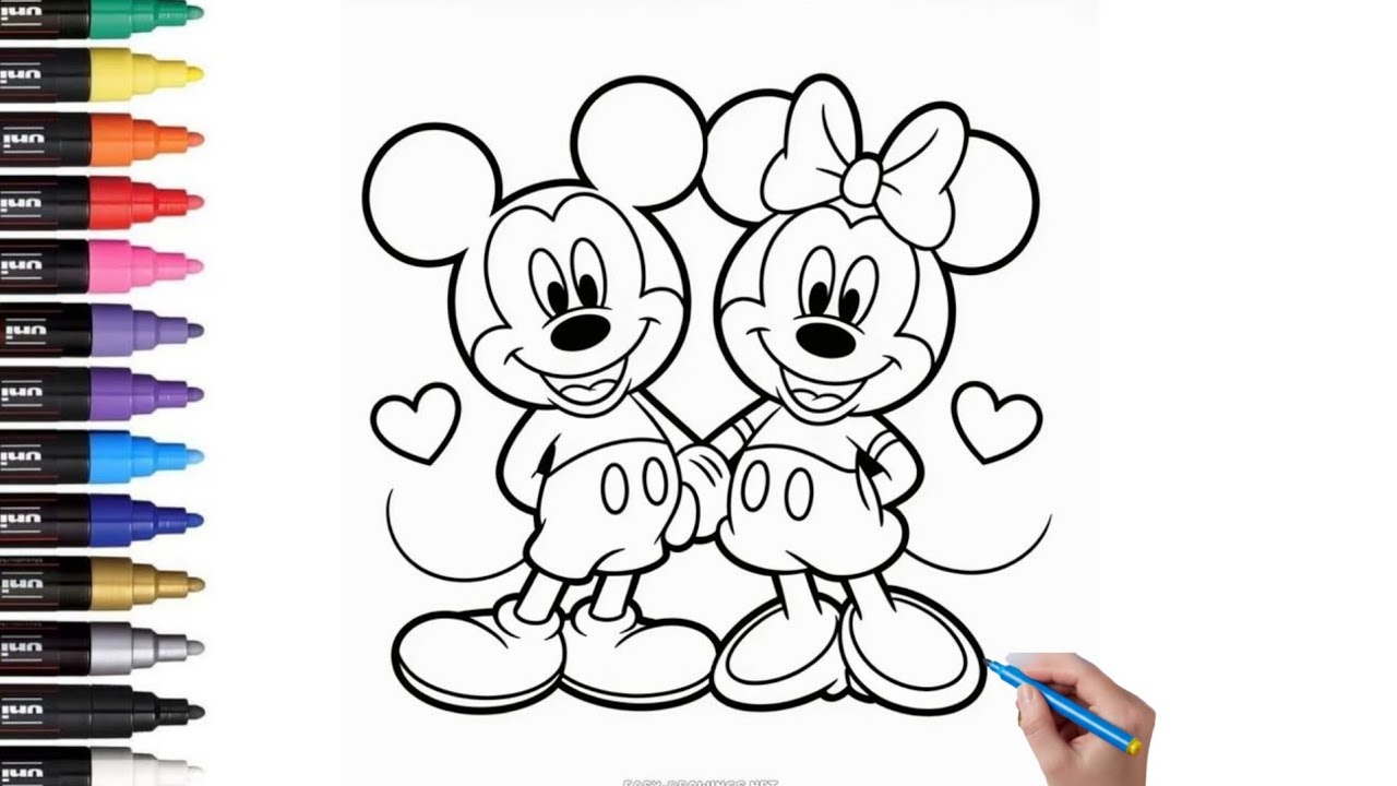 Cute Friends: Mickey Mouse and Minnie Mouse Coloring Page