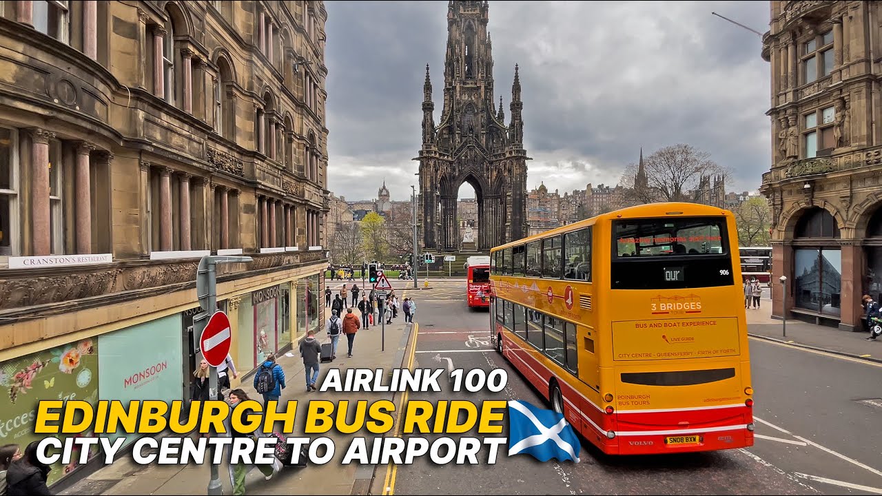 30-min Scotland bus ride from Edinburgh City Centre to Edinburgh Airport - Airlink 100 Express Bus🚌