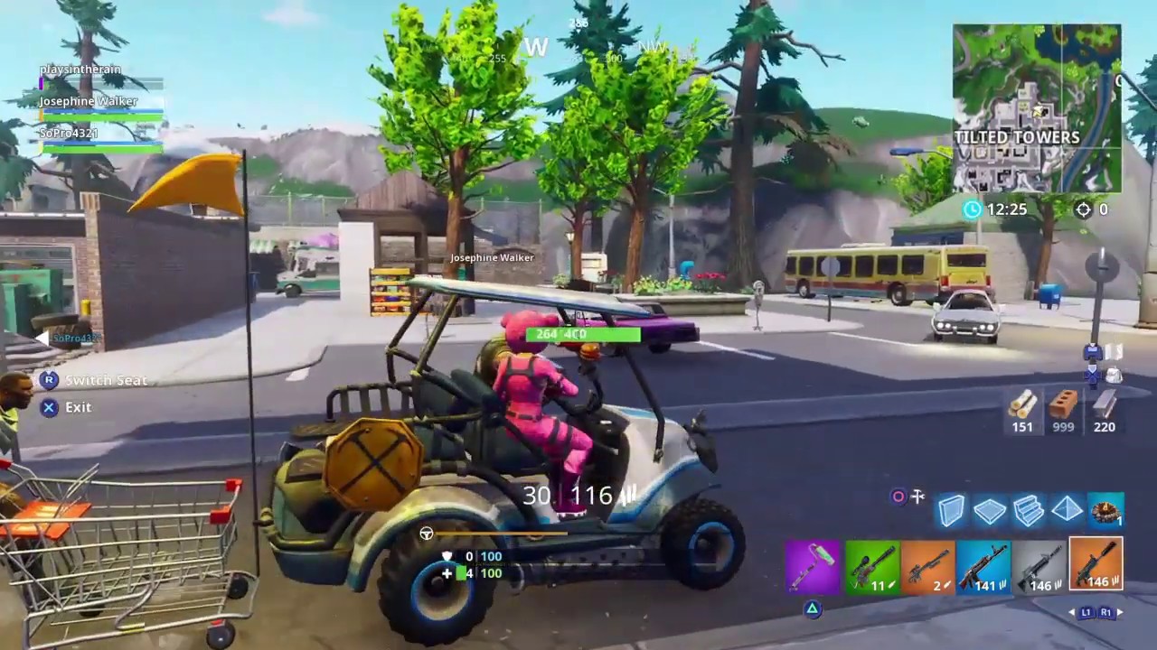 Hvordan kombinere golfbil og handlevogn i Fortnite