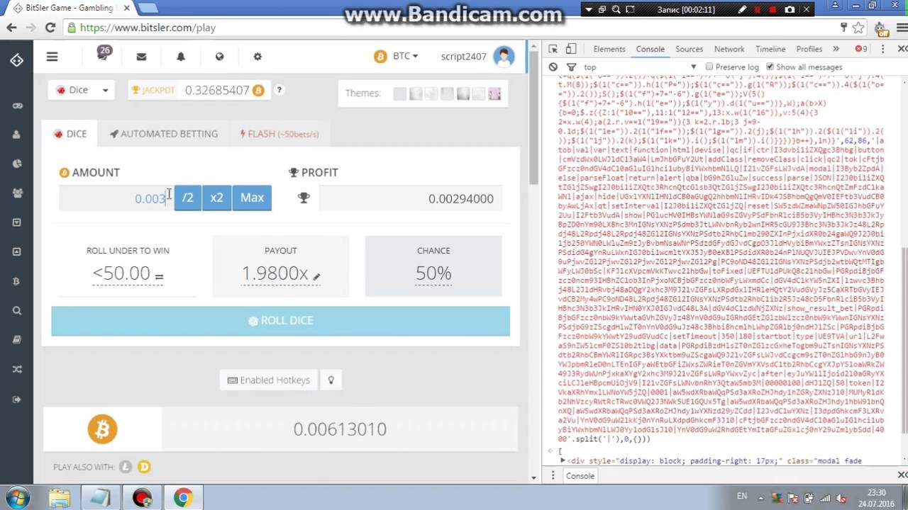 BITSLER BOT 650$ in 3 minutes  ( working 10.10.2016)