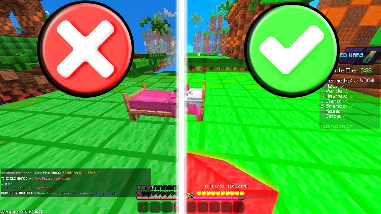 BedWars COM Correção de Cor e SEM Correção de Cor