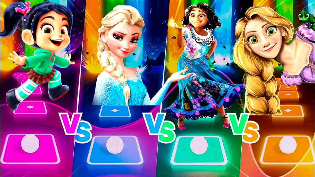 Vanellope vs Elsa vs Mirabel vs Rapunzel Tiles Hop EDM Rush