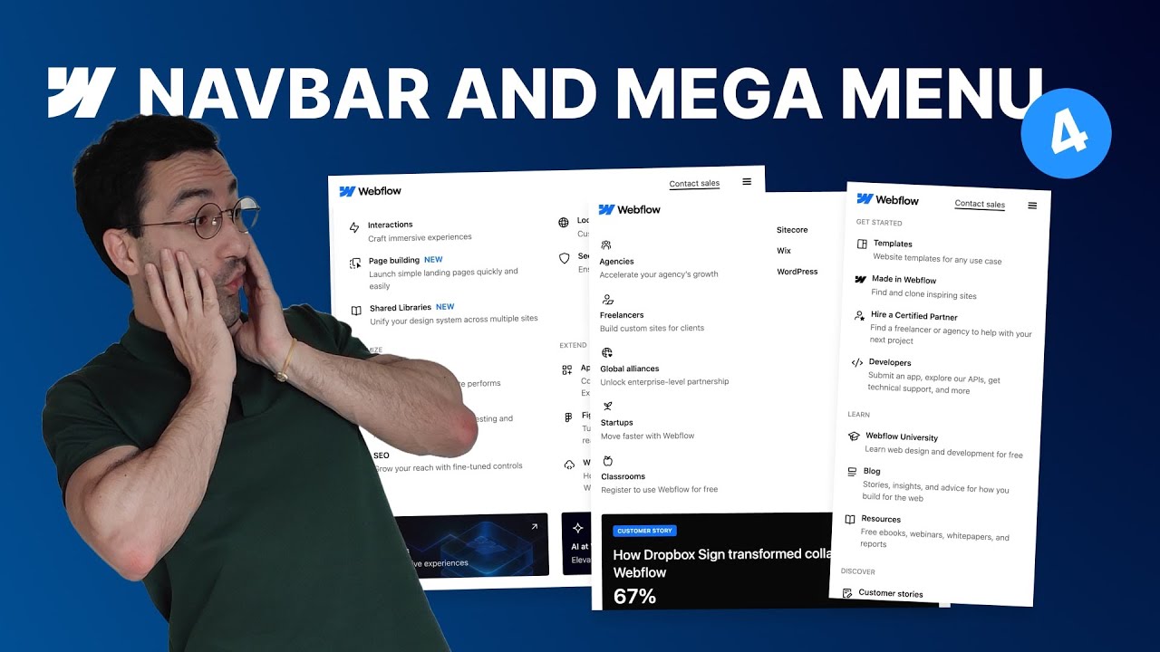 Панель навигации и мегаменю Webflow – Эпизод 4: Делаем мегаменю полностью адаптивным (урок без кода)