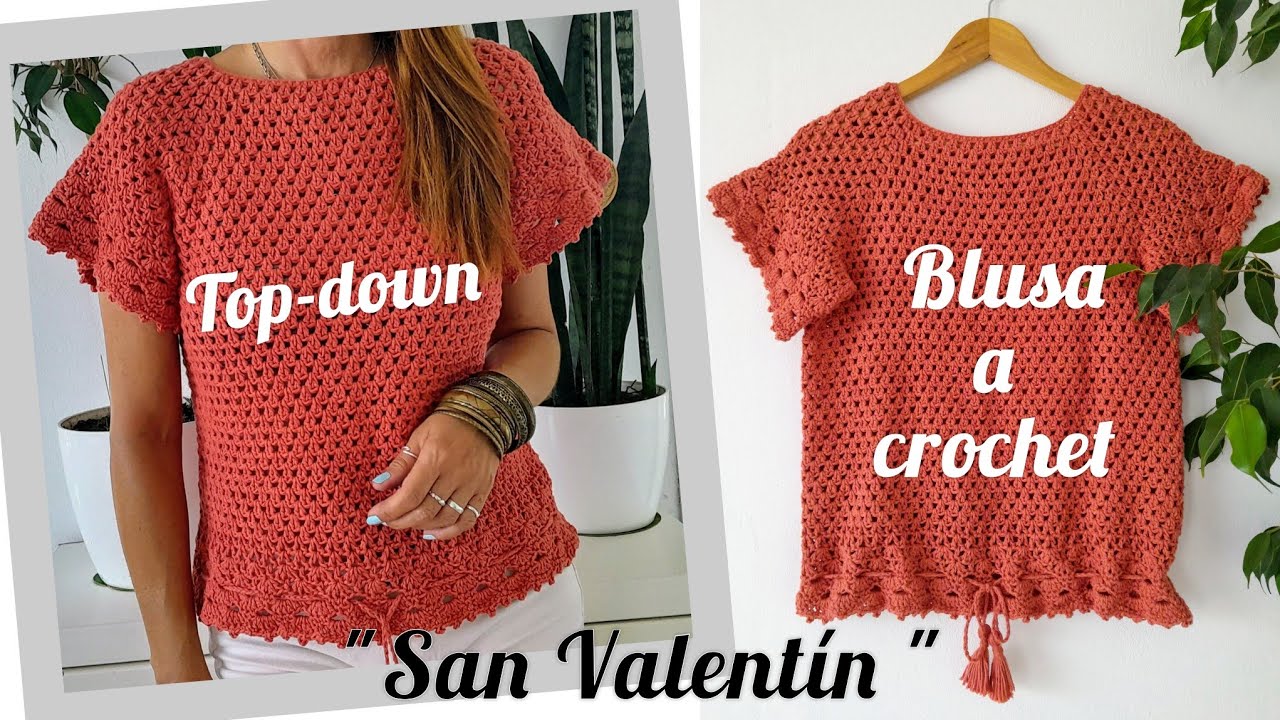 Blusa romántica top-down a crochet /manga raglan/sin costuras #croche #crochet #ganchillo #coquette