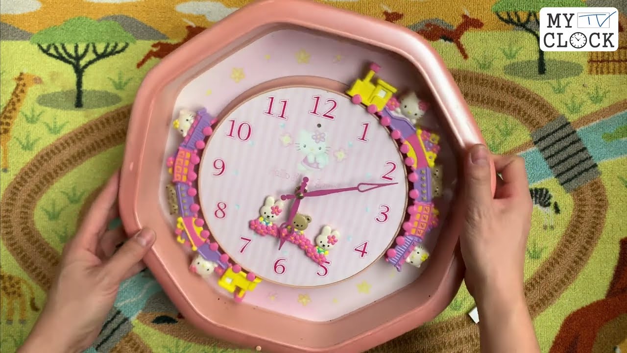 CITIZEN RHYTHM Sanrio Hello Kitty Angel Train 37cm clock リズム時計 ハローキティの楽しい掛時計 Đồng hồ 12 bản nhạc