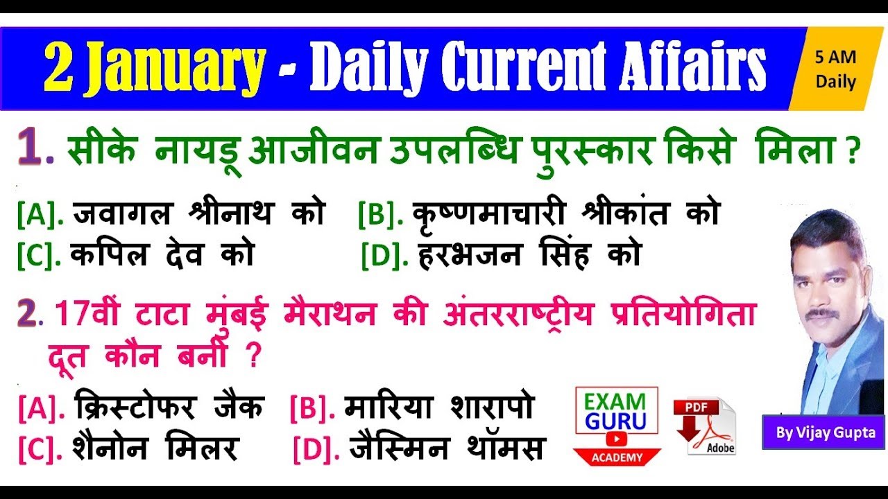 2 January 2020 Current Affairs | Daily Current Affairs in Hindi | Daily Current Affairs | #EGA