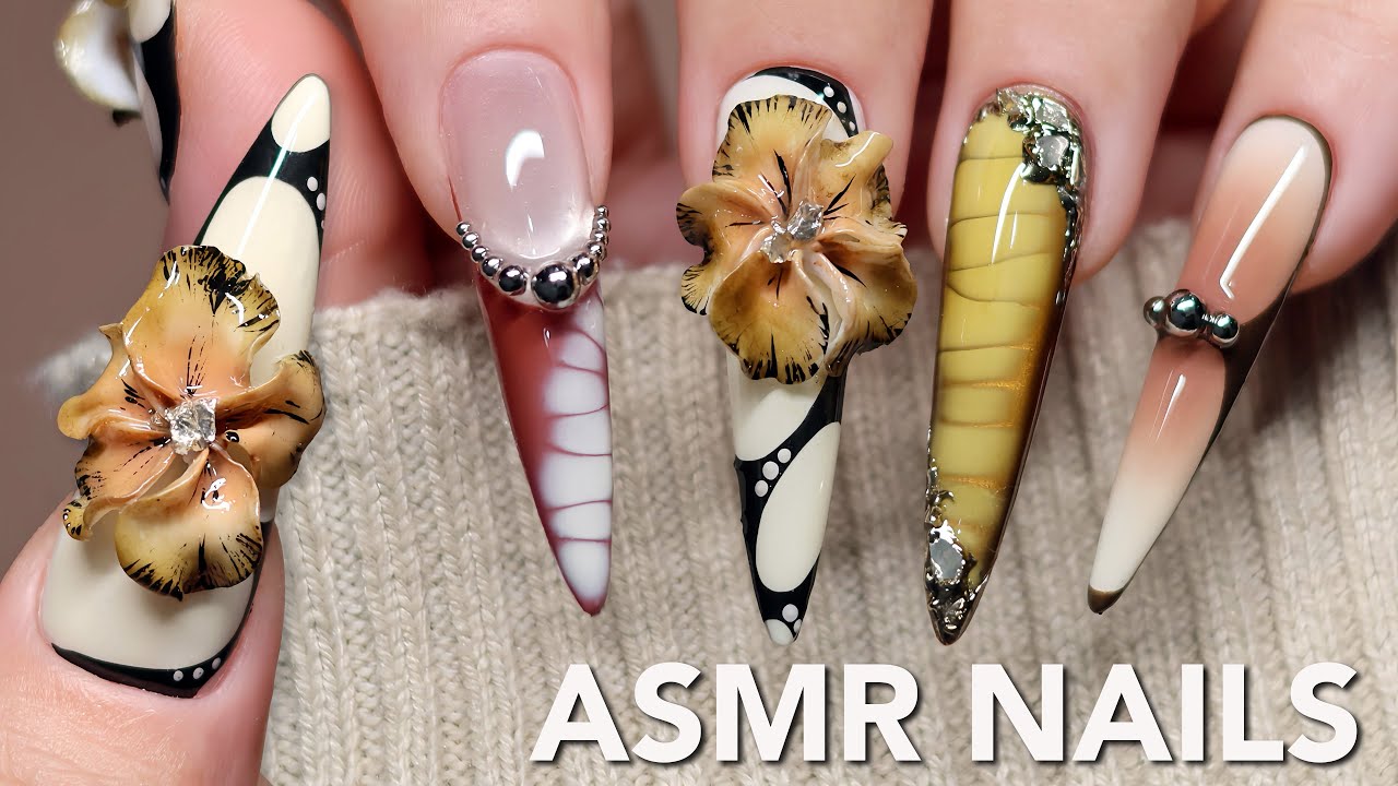 Расслабляющий ASMR-нейл-арт | Урок по цветочным ногтям | Иммерсивный маникюр