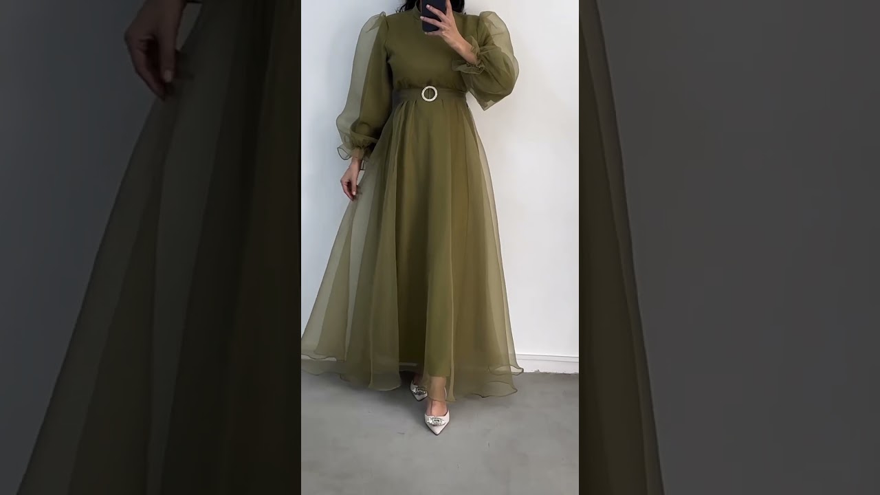 beautiful & unique olive green colour party wear organza frock design for girls 2024||#organza