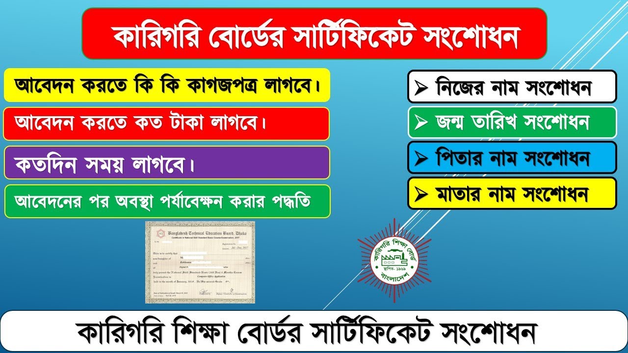কারিগরি শিক্ষা বোর্ডের সার্টিফিকেট সংশোধন ২০২৫ | BTEB certificate correction । SSC & HSC Vocational
