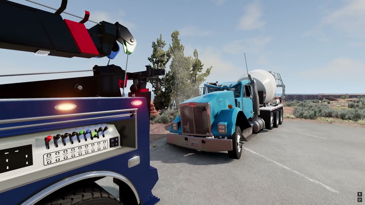 BeamNG Towing|Concrete Mixer Tips Over