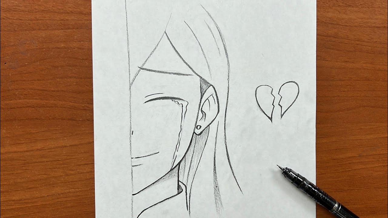 How to draw sad anime girl step-by-step | Easy anime sketch