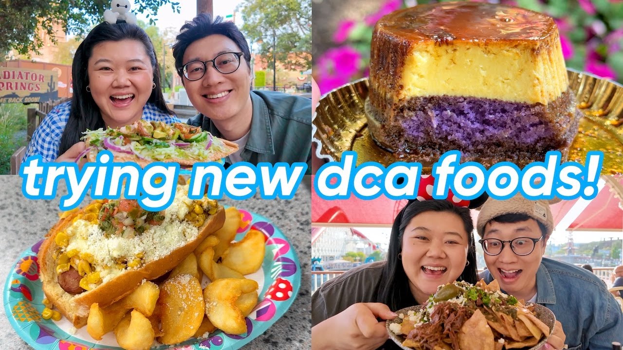 trying new california adventure foods! 🤩 DCA food tour (ube cake flan 💜, bfast burrito 🍳🌯 & more)