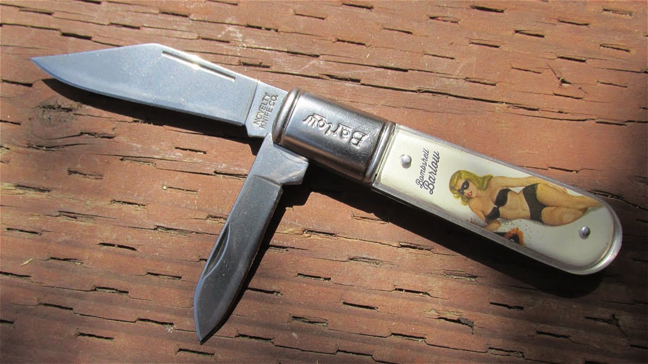 BOMBSHELL BARLOW PIN UP GIRLS FOLDING POCKET KNIFE by NOVELTY KNIFE CO. BLACK BIKINI #funknifefriday