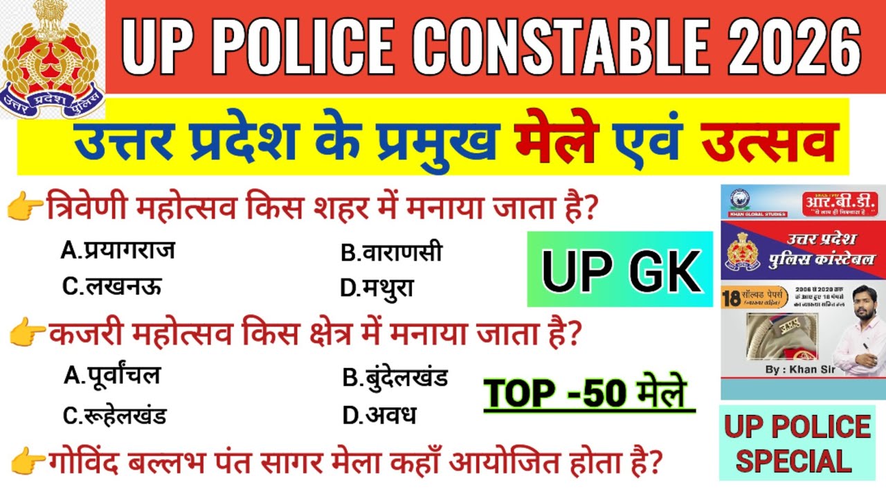 उत्तर प्रदेश पुलिस भर्ती 2026 | प्रमुख मेले एवं उत्सव |UP GK | STATIC GK | TOP 50 मेले |#upp #gk