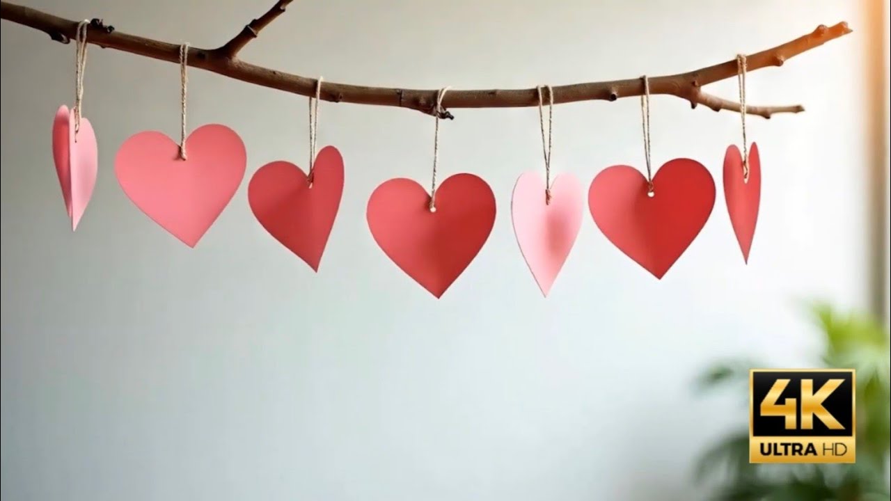  10mins Aesthetic Paper Hearts Loop | Valentine's Stream Overlay |  Background 4K
