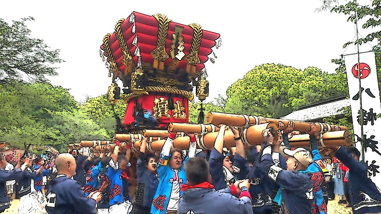 兵庫県淡路市 志筑八幡神社春祭り 宮入 練り 差し上げ ・西谷・明神・北濱・連東・南濱・天神・田井　4K
