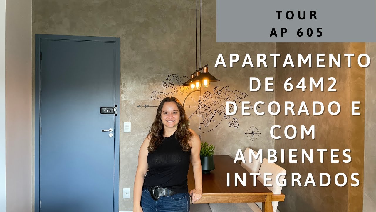 TOUR COMPLETO - 64M2 - APARTAMENTO DECORADO, COM INTEGRAÇÃO COMPLETA, AZUL E CIMENTO QUEIMADO.