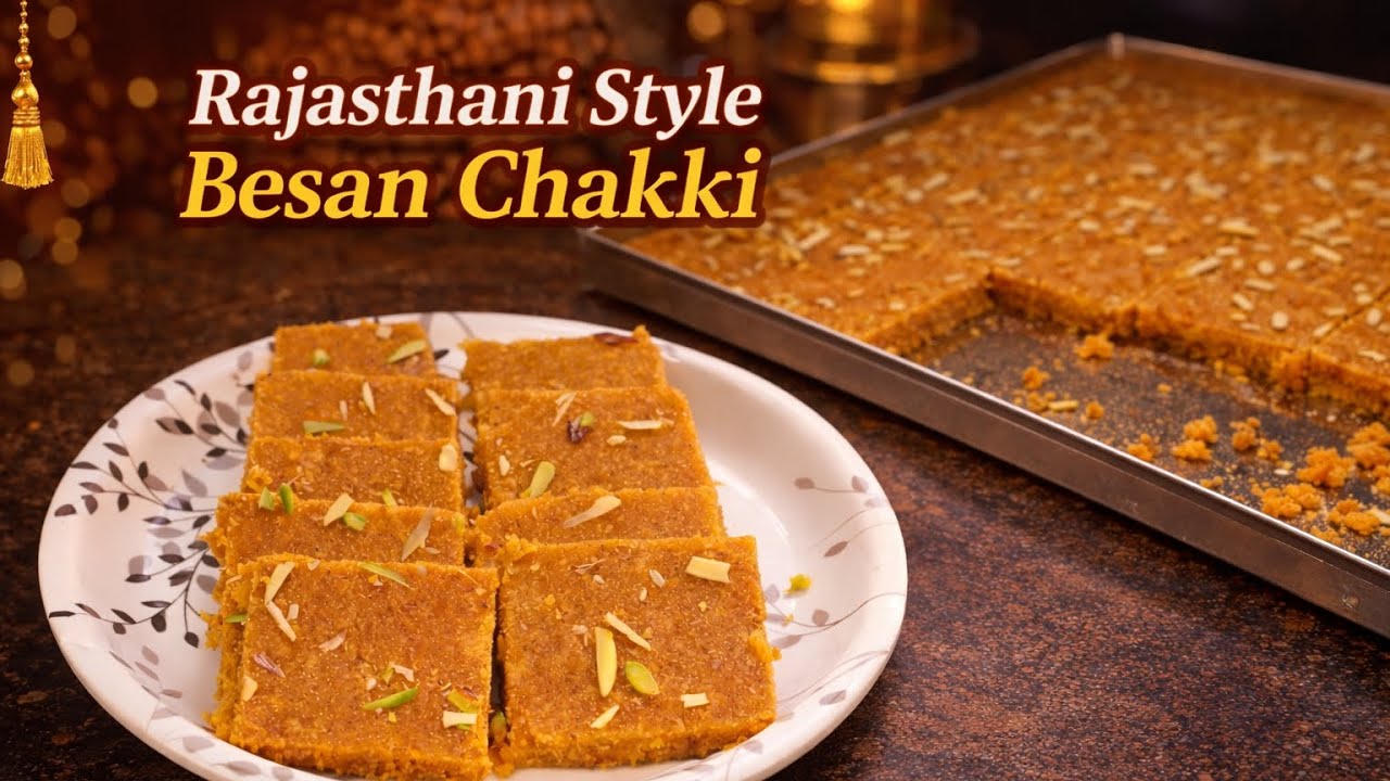 |Rajasthani Besan Muthiya Barfi | Halwai style danedar besan chakki| Muh m jate hi ghulgai 🤤😍#mithai