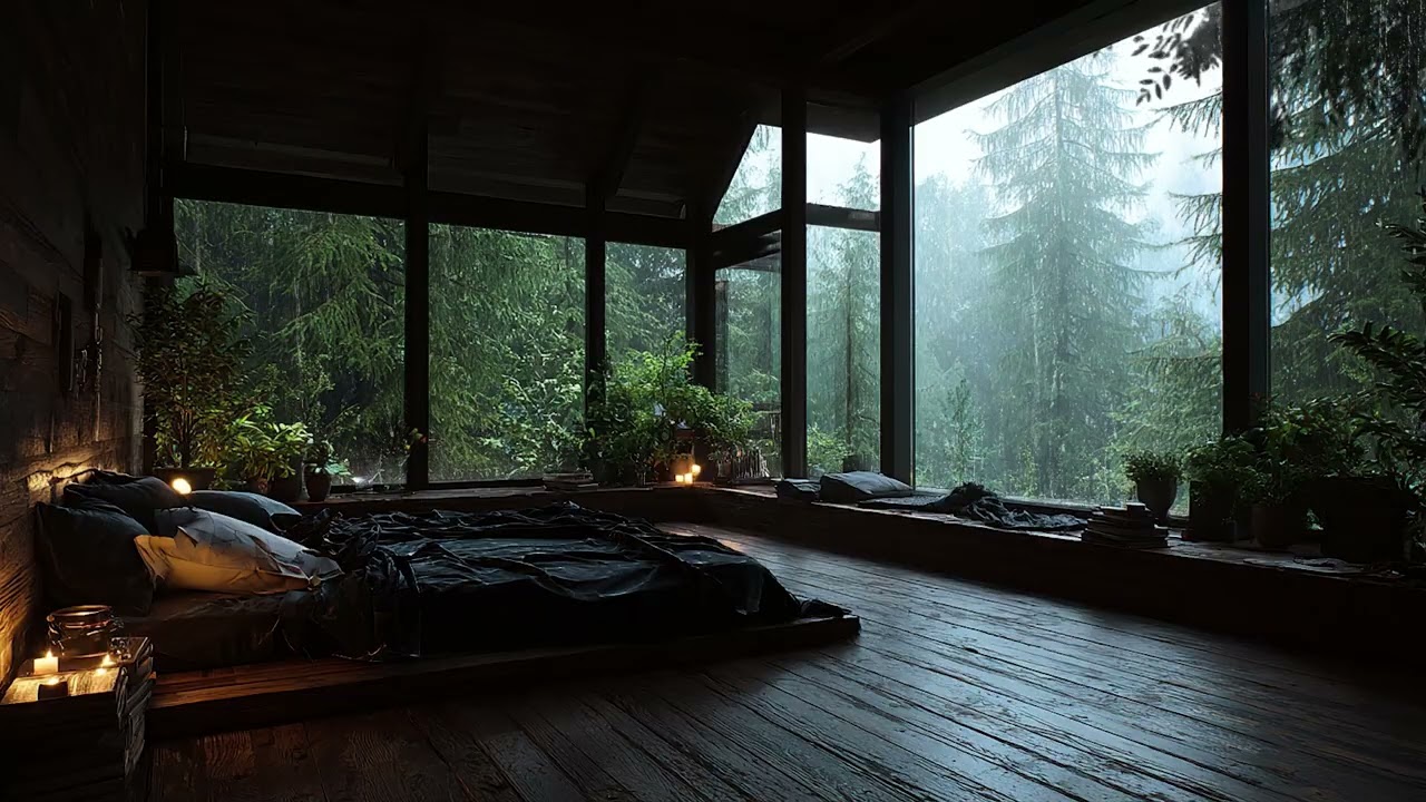 Minimalist Japanese Room Rain & Thunder Sounds for Deep Relaxation and Calm Night Sleep