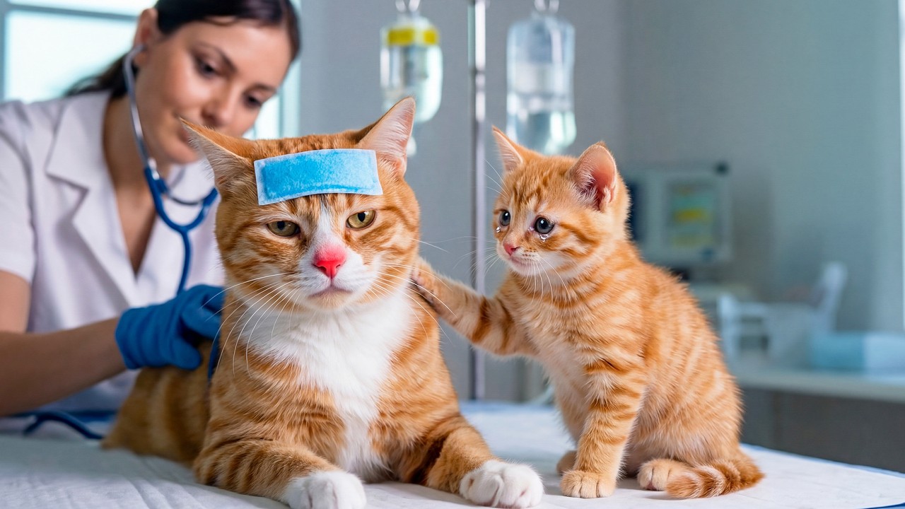 😢🐾 Mama Cat Is Sick… Ginger Kitten Won’t Leave Her Side! A Heart-Touching Story 💔