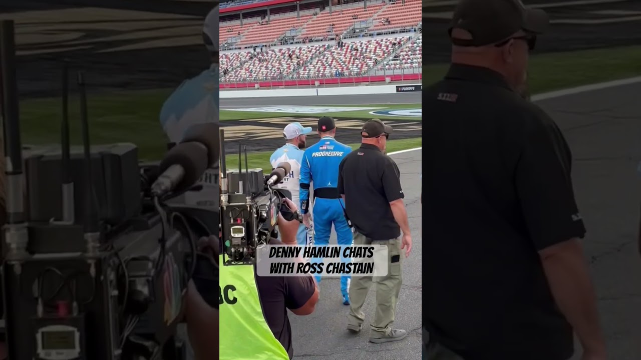 Denny Hamlin pulls Ross Chastain aside after the race. #NASCAR #Motorsports #Racing
