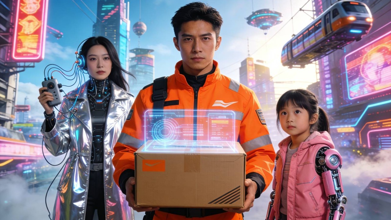 طفل لطيف من السماء، أبي توقف عن توصيل الطرد!