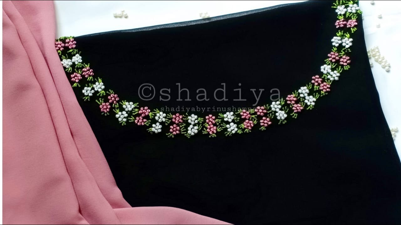 Hand embroidery french knot flower neck design for kurti salwar|embroidery neckline