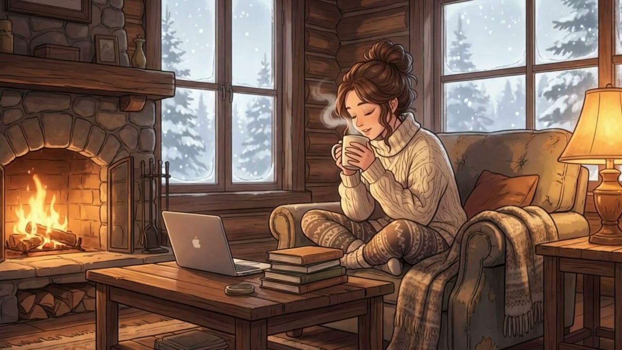 Calm & Focused Study | Cozy Cabin Winter Study - Fireside Lofi for Snowy Days 🔥❄️